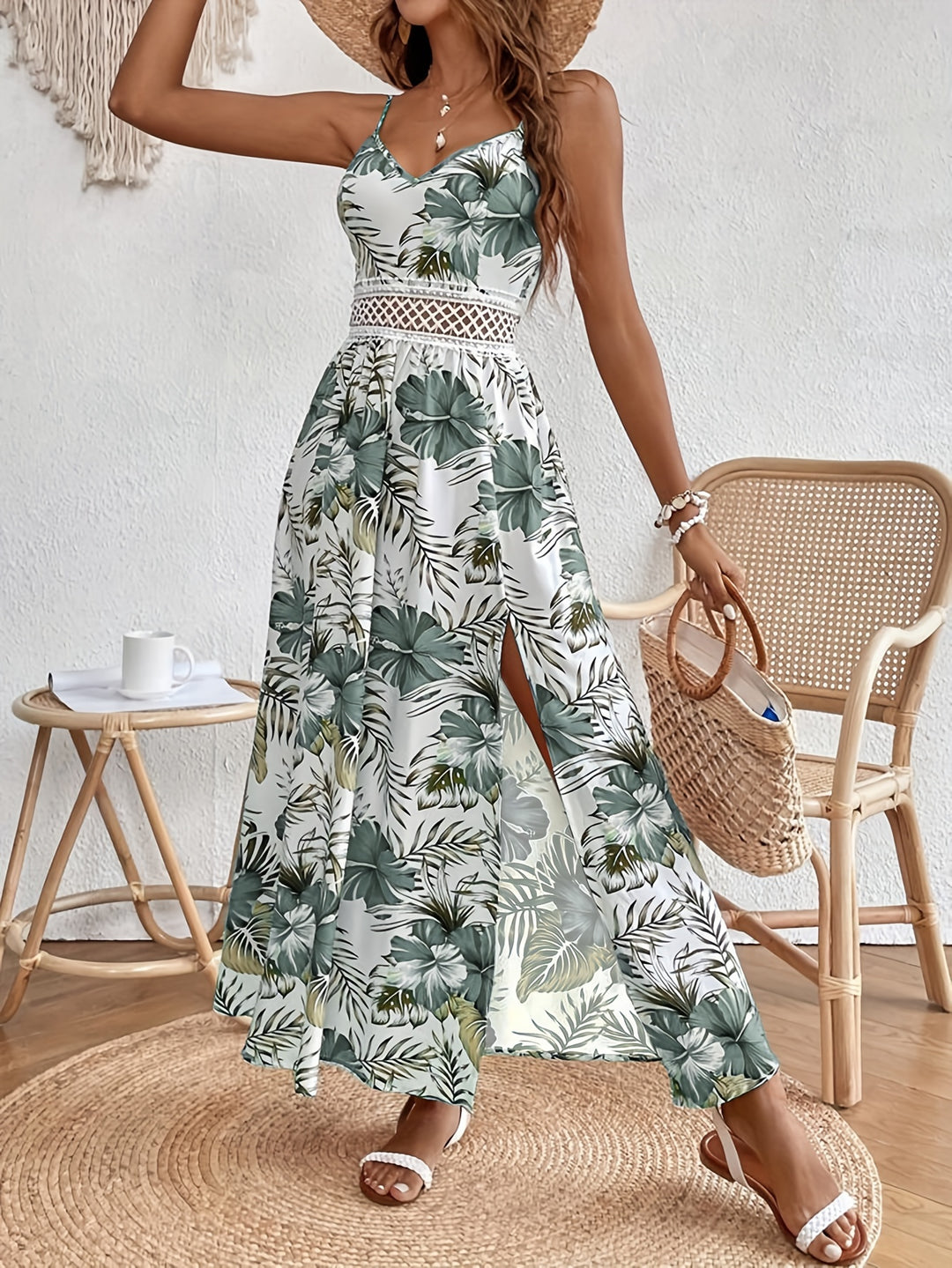 Katoenen Jurk - Bloemenprint & Mouwloos Splitdesign
