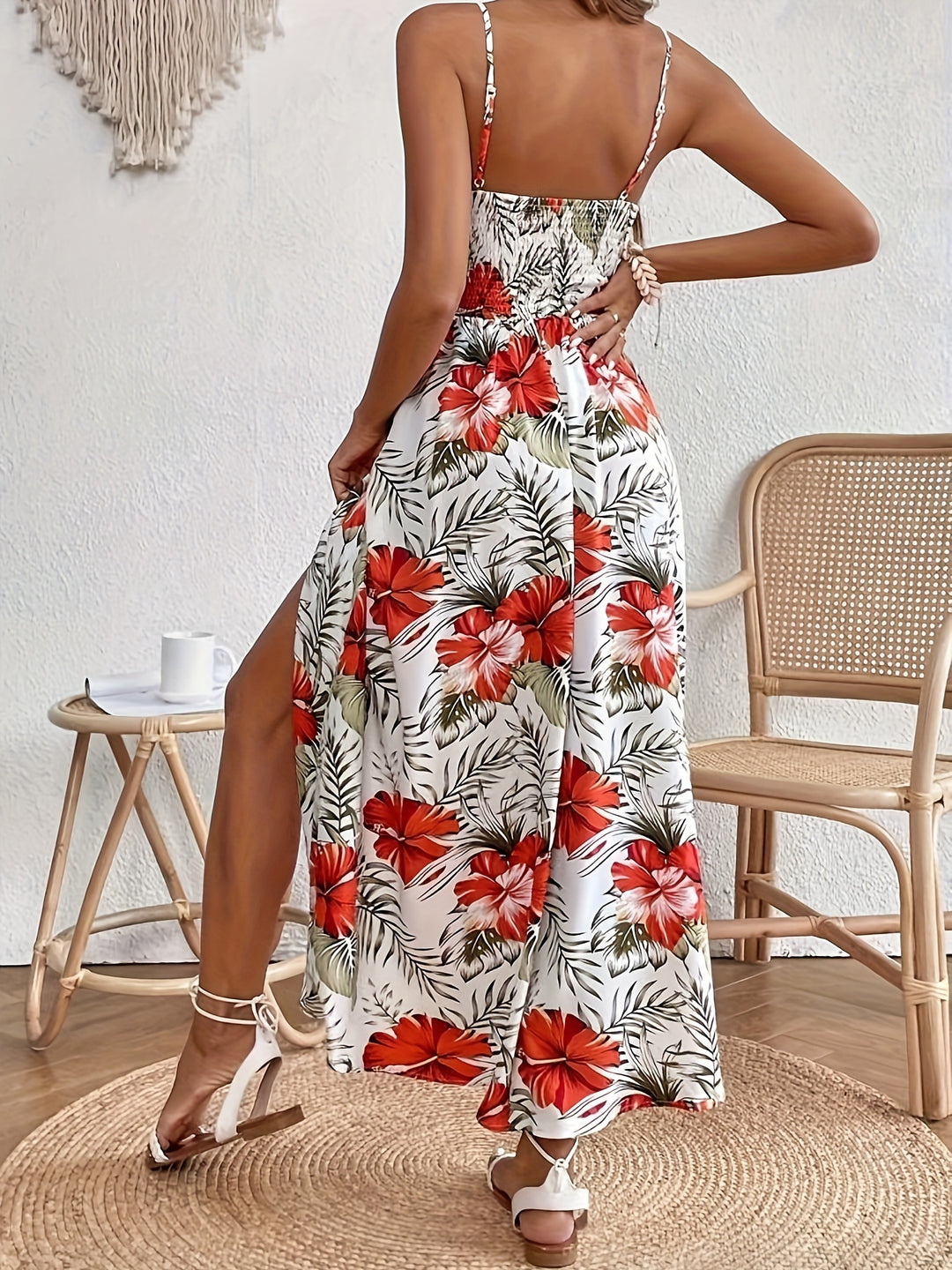 Katoenen Jurk - Bloemenprint & Mouwloos Splitdesign