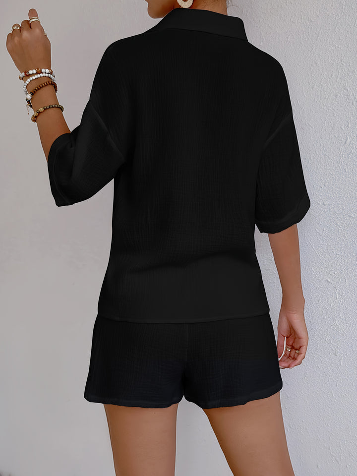 Katoenen Set – Losse V-Hals Top & Comfortabele Shorts