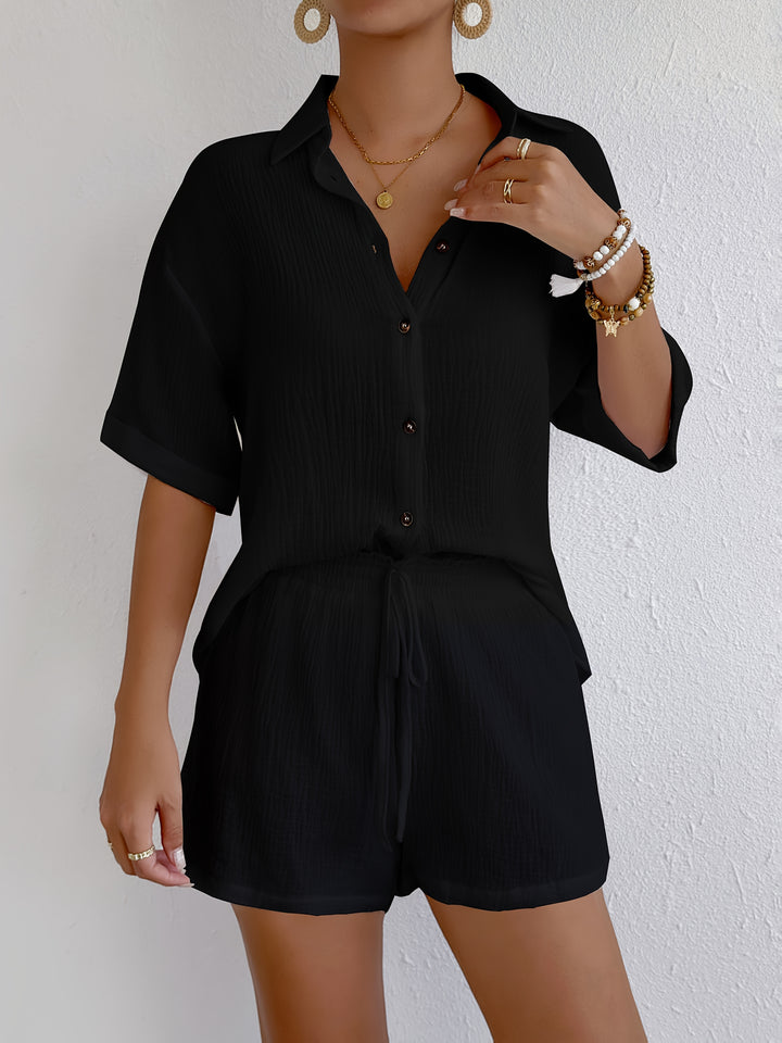 Katoenen Set – Losse V-Hals Top & Comfortabele Shorts