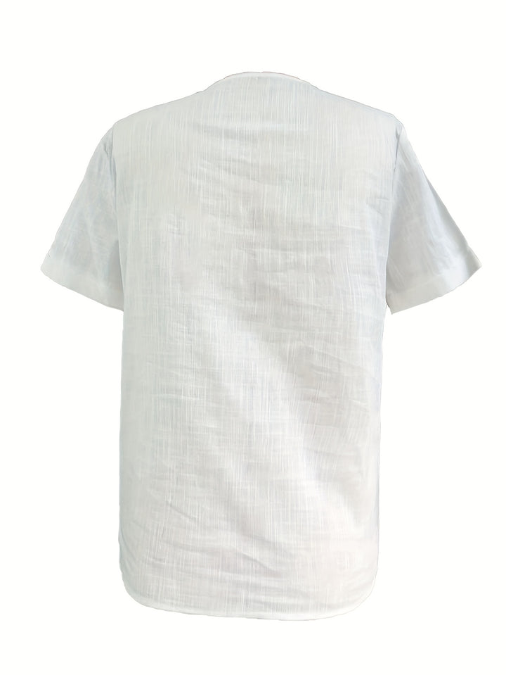 Katoenmix Blouse – Knoopsluiting & Gestructureerde Pasvorm
