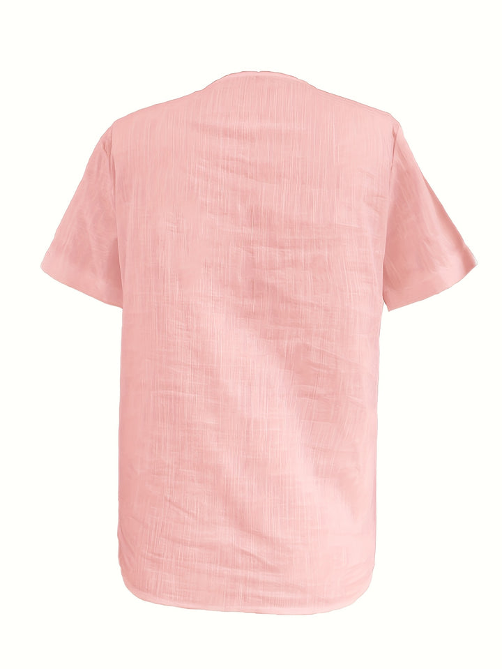 Katoenmix Blouse – Knoopsluiting & Gestructureerde Pasvorm