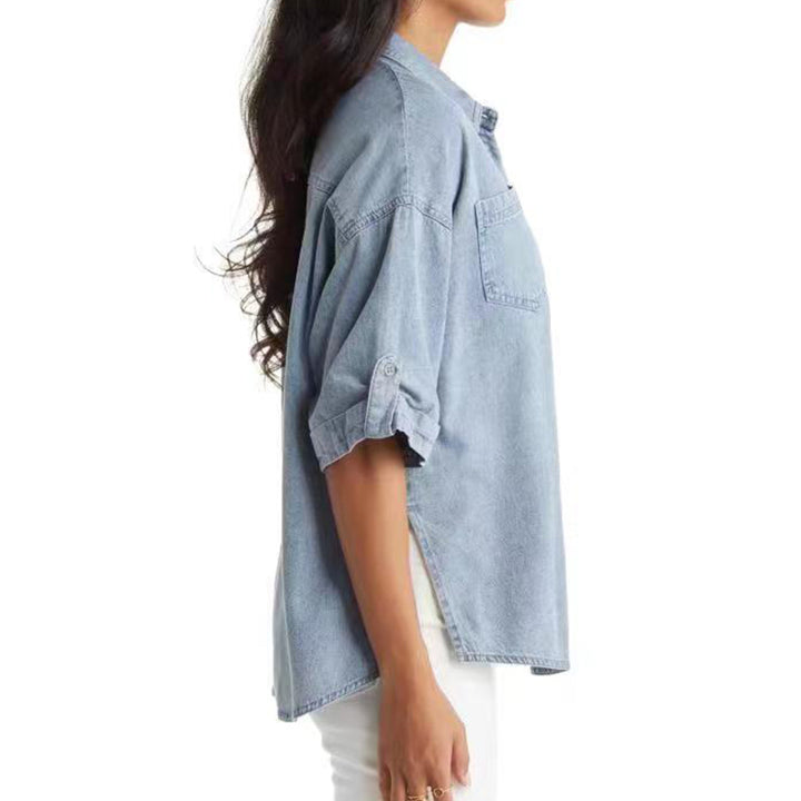 Katoenmix Blouse – Korte Mouwen & Losse Pasvorm