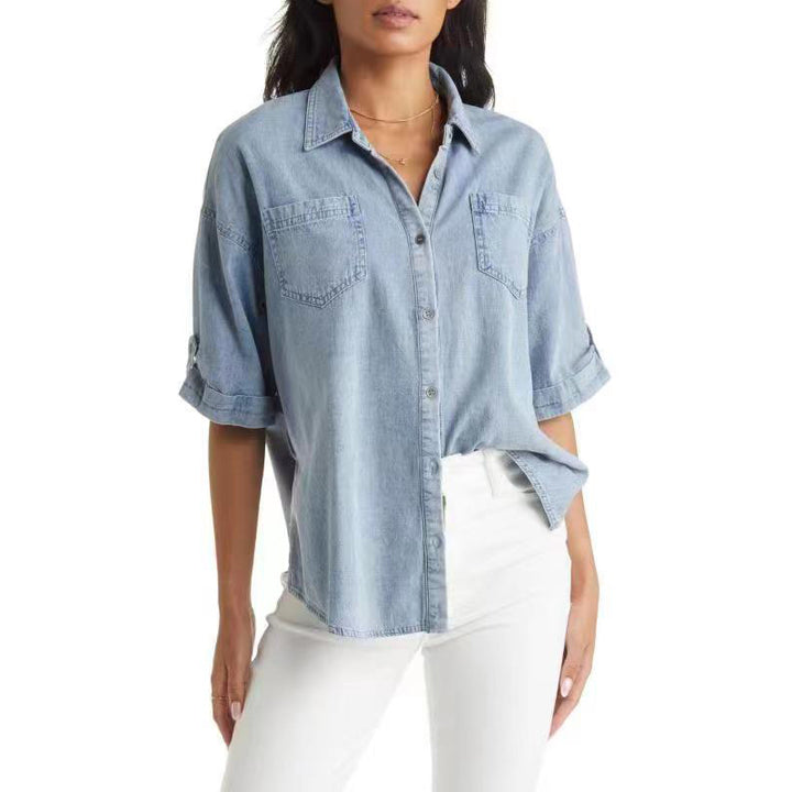 Katoenmix Blouse – Korte Mouwen & Losse Pasvorm