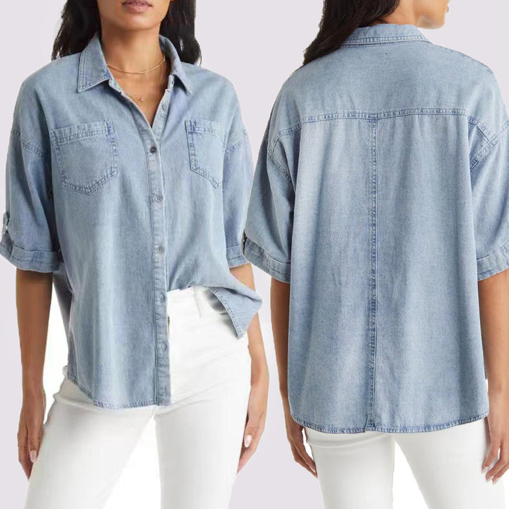 Katoenmix Blouse – Korte Mouwen & Losse Pasvorm