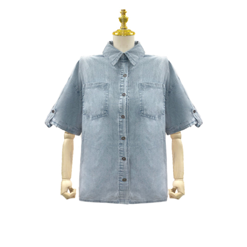 Katoenmix Blouse – Korte Mouwen & Losse Pasvorm