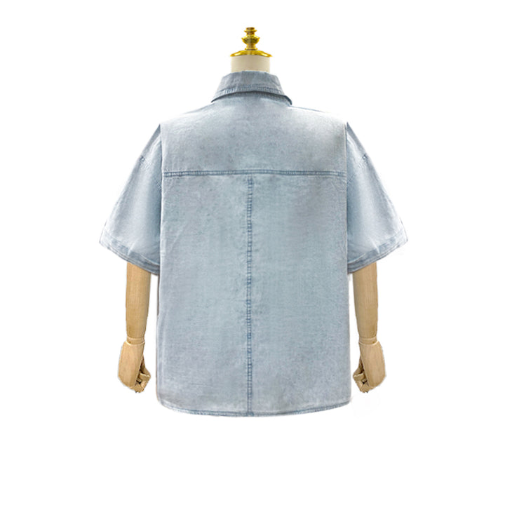 Katoenmix Blouse – Korte Mouwen & Losse Pasvorm