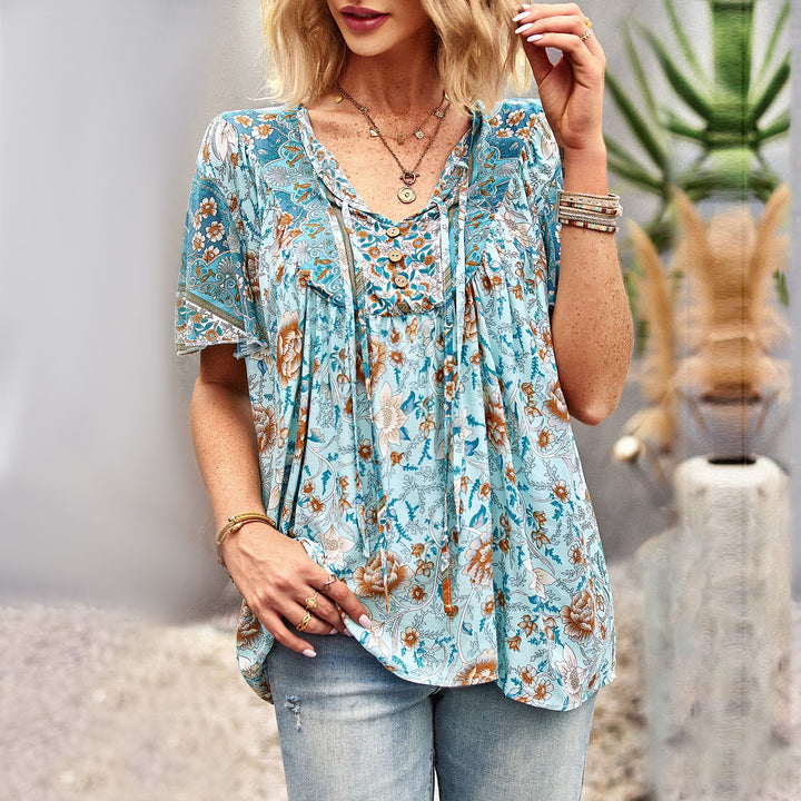 Katoenmix Blouse – Ruches Bladmouwen en Makkelijk Bewegen