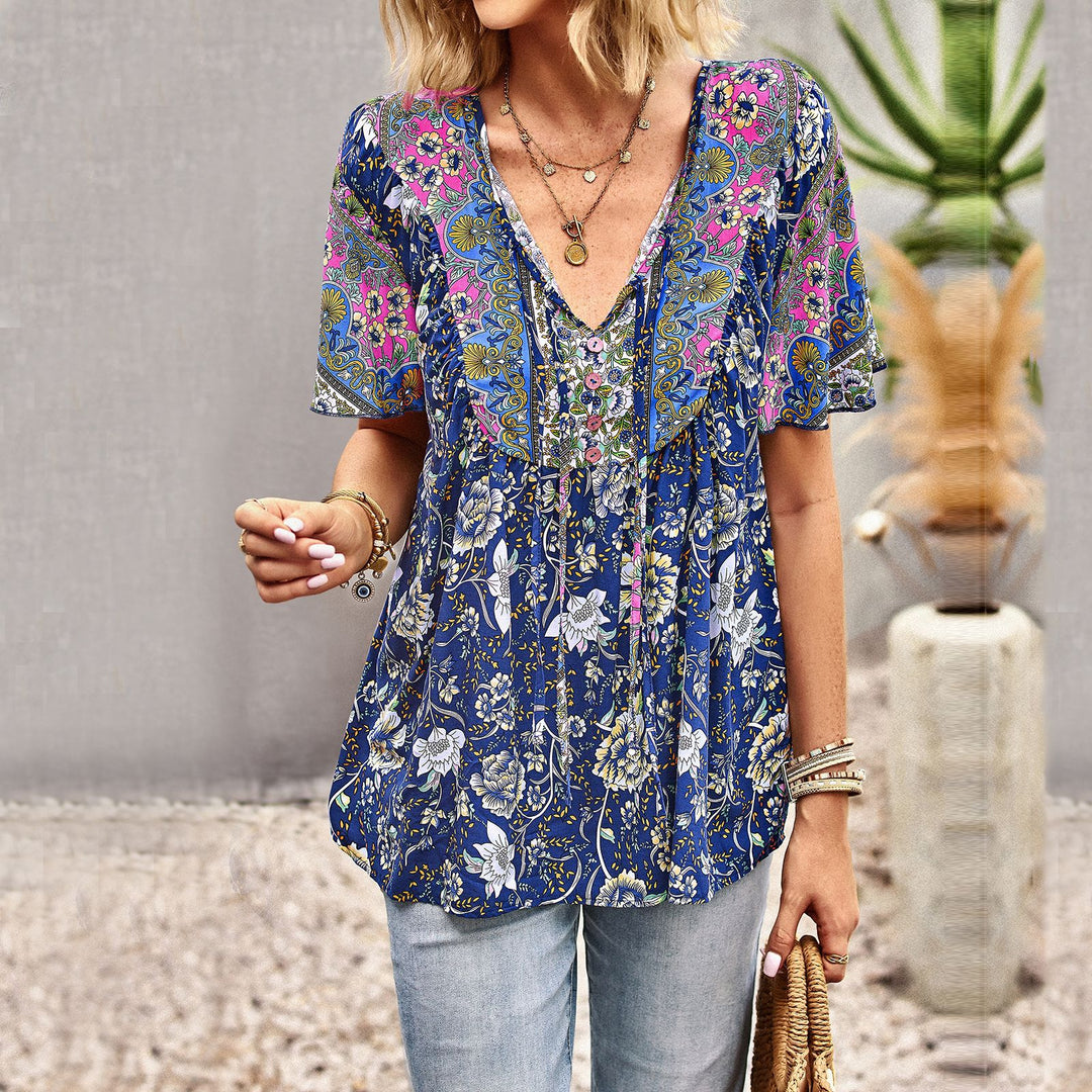 Katoenmix Blouse – Ruches Bladmouwen en Makkelijk Bewegen