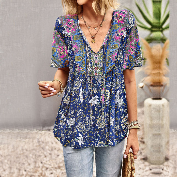 Katoenmix Blouse – Ruches Bladmouwen en Makkelijk Bewegen