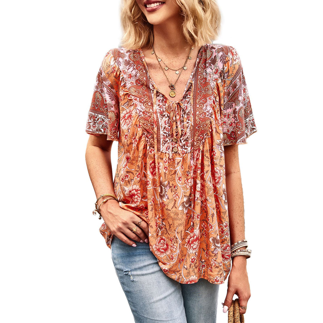 Katoenmix Blouse – Ruches Bladmouwen en Makkelijk Bewegen