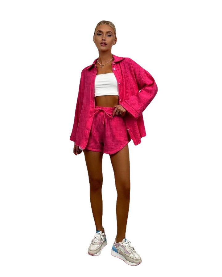 Katoenmix Blouse en Shorts Set – Lange Mouwen & Ventilerende Stof