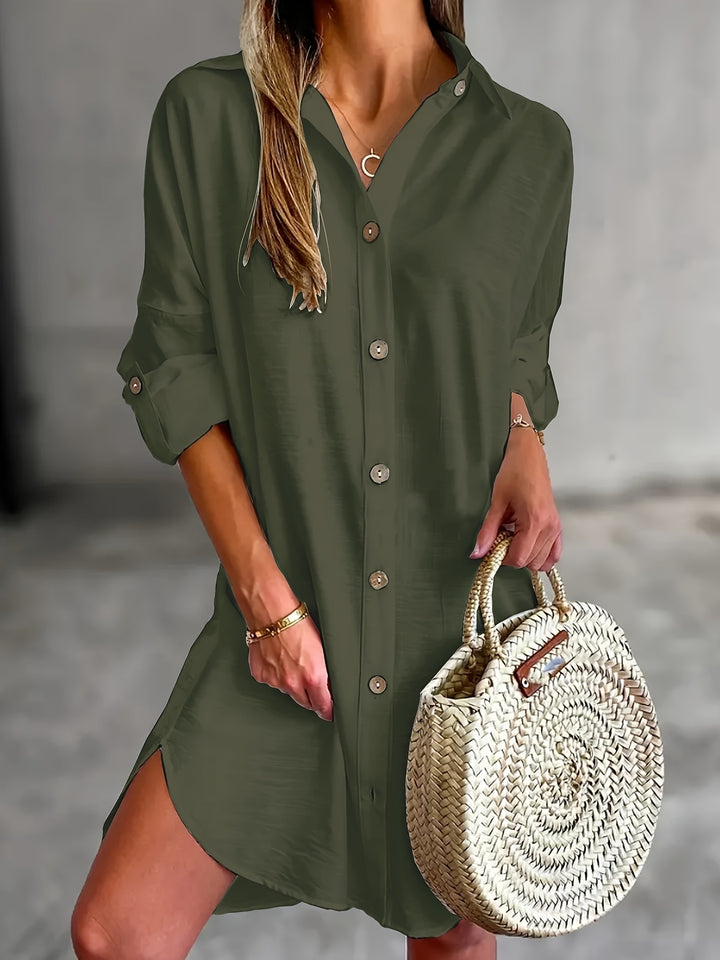 Katoenmix Blousejurk – Knoopsluiting & Comfortabele Pasvorm