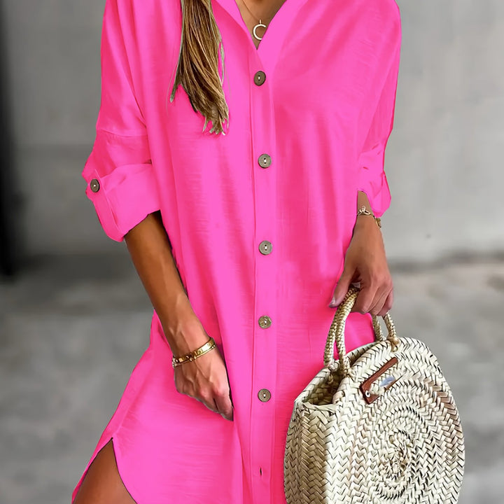 Katoenmix Blousejurk – Knoopsluiting & Comfortabele Pasvorm