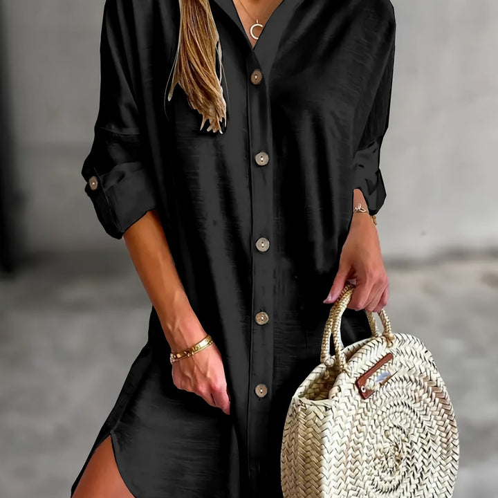Katoenmix Blousejurk – Knoopsluiting & Comfortabele Pasvorm