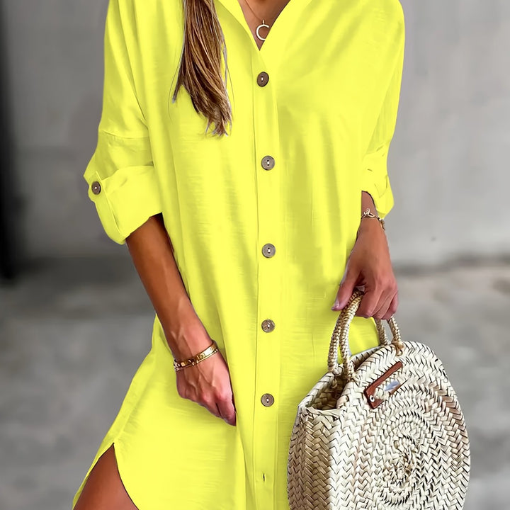 Katoenmix Blousejurk – Knoopsluiting & Comfortabele Pasvorm