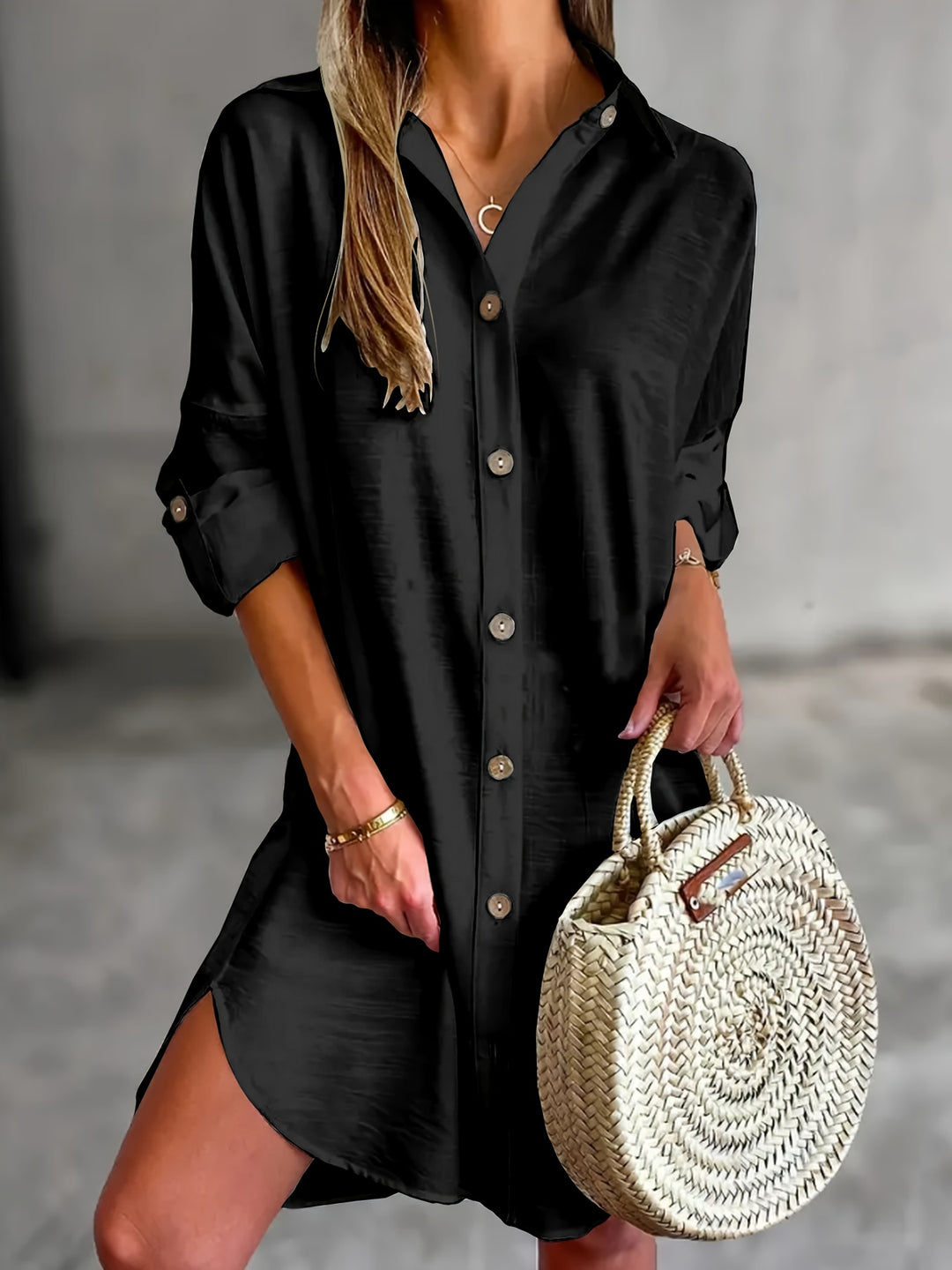 Katoenmix Blousejurk – Knoopsluiting & Comfortabele Pasvorm