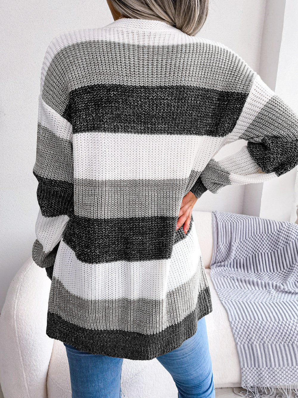 Katoenmix Cardigan Jas – Lanternmouwen En Warme Dekking