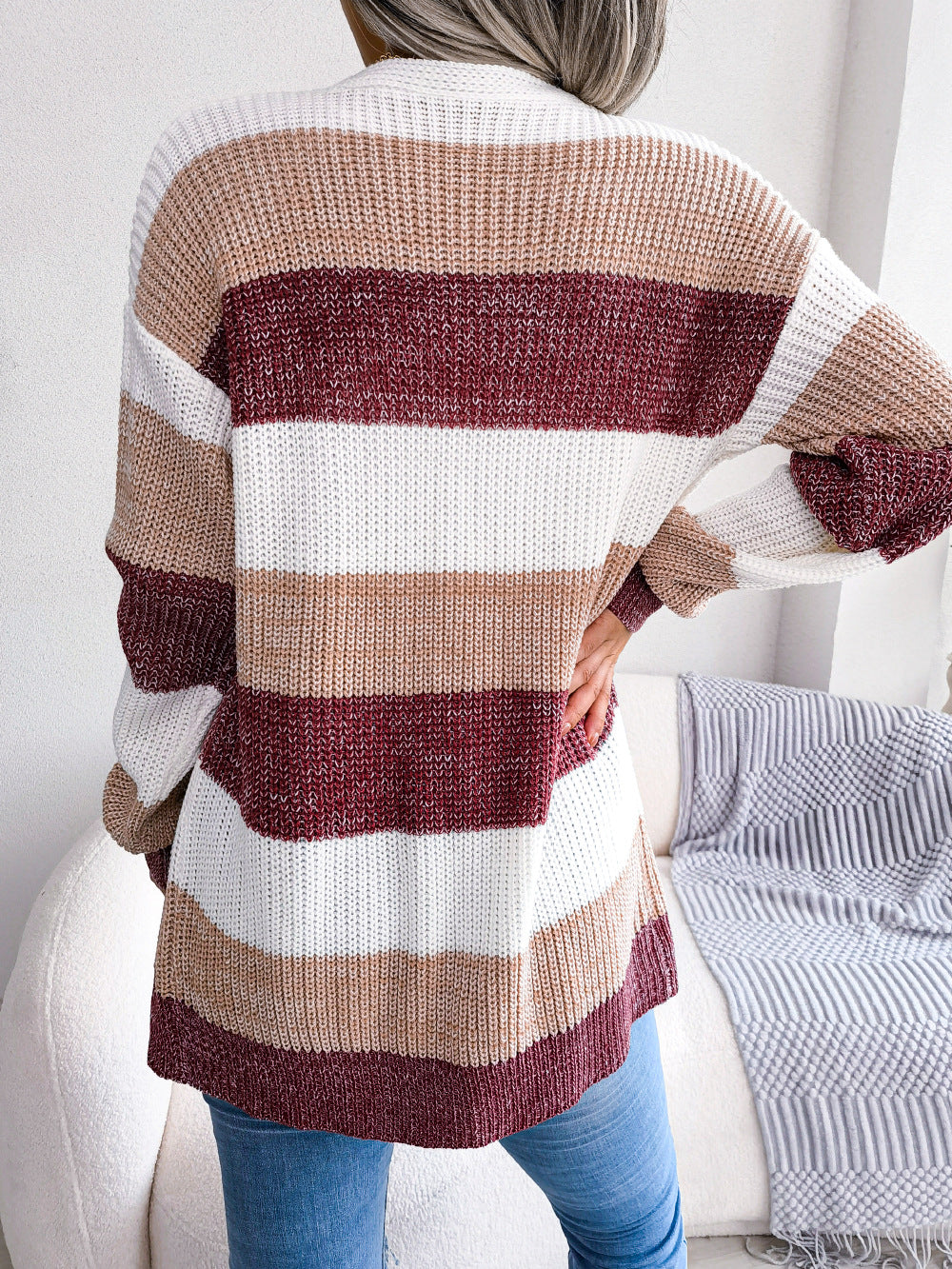 Katoenmix Cardigan Jas – Lanternmouwen En Warme Dekking