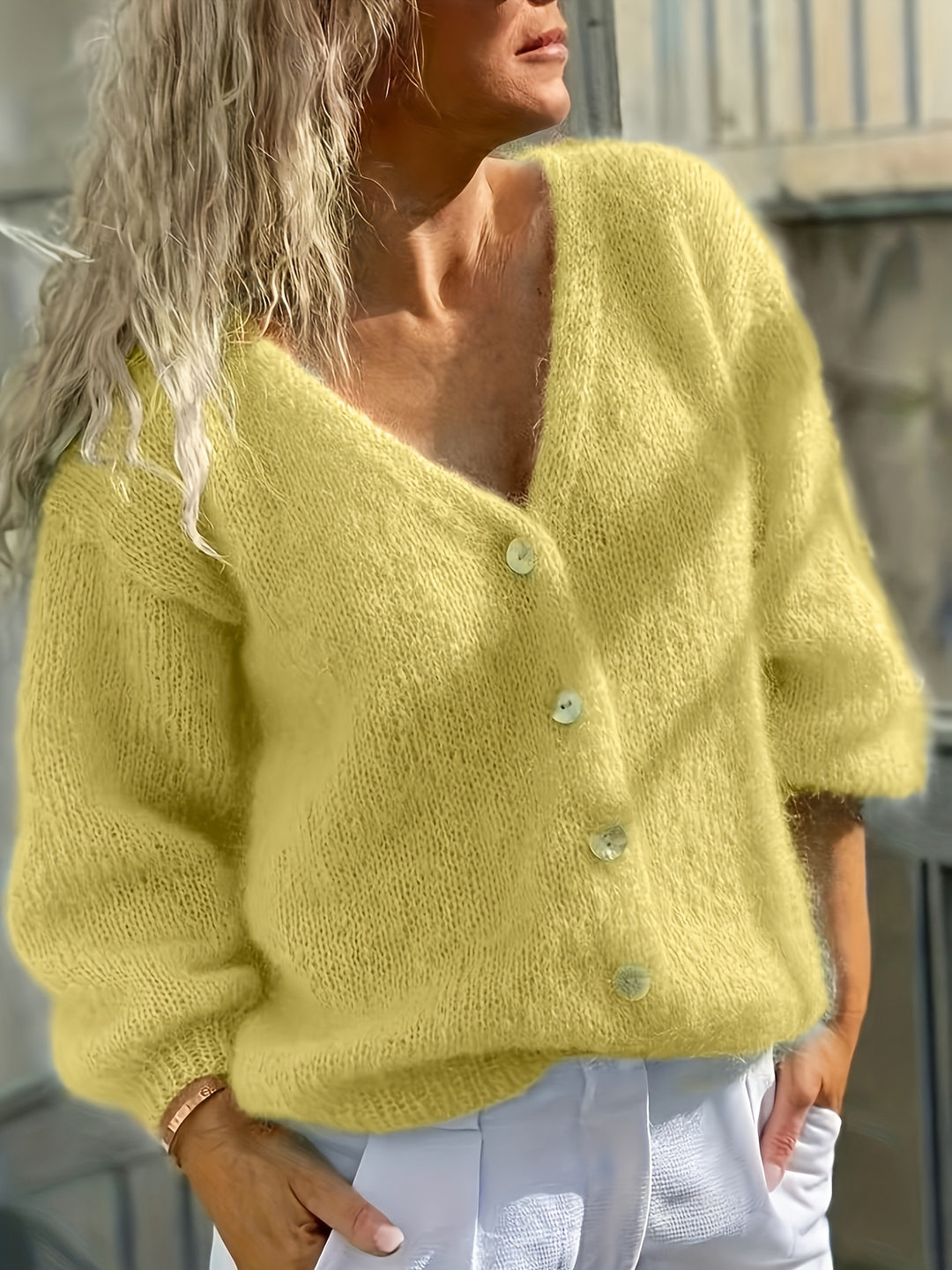 Katoenmix Cardigan - V Hals En Lichtgewicht Bewegingsvrij