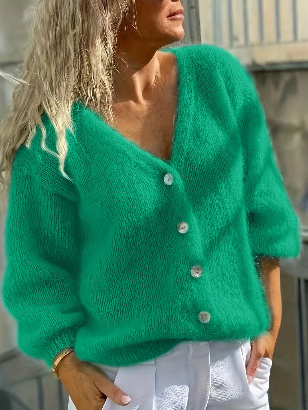 Katoenmix Cardigan - V Hals En Lichtgewicht Bewegingsvrij
