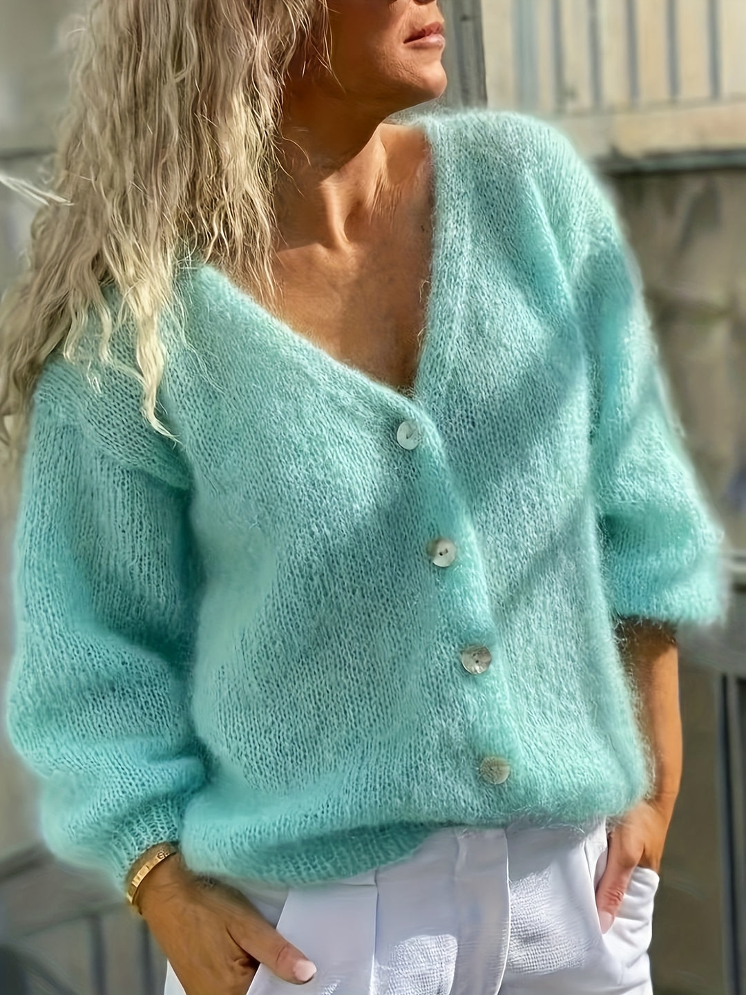 Katoenmix Cardigan - V Hals En Lichtgewicht Bewegingsvrij