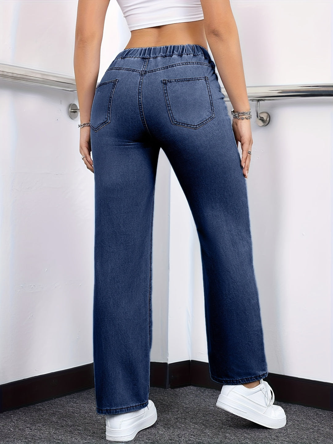 Katoenmix Jeans – Gewassen Rechte Pijp & Elastische Taille