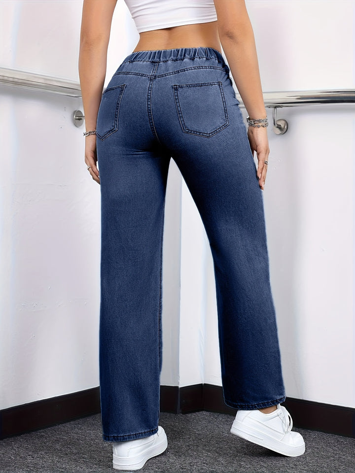 Katoenmix Jeans – Gewassen Rechte Pijp & Elastische Taille