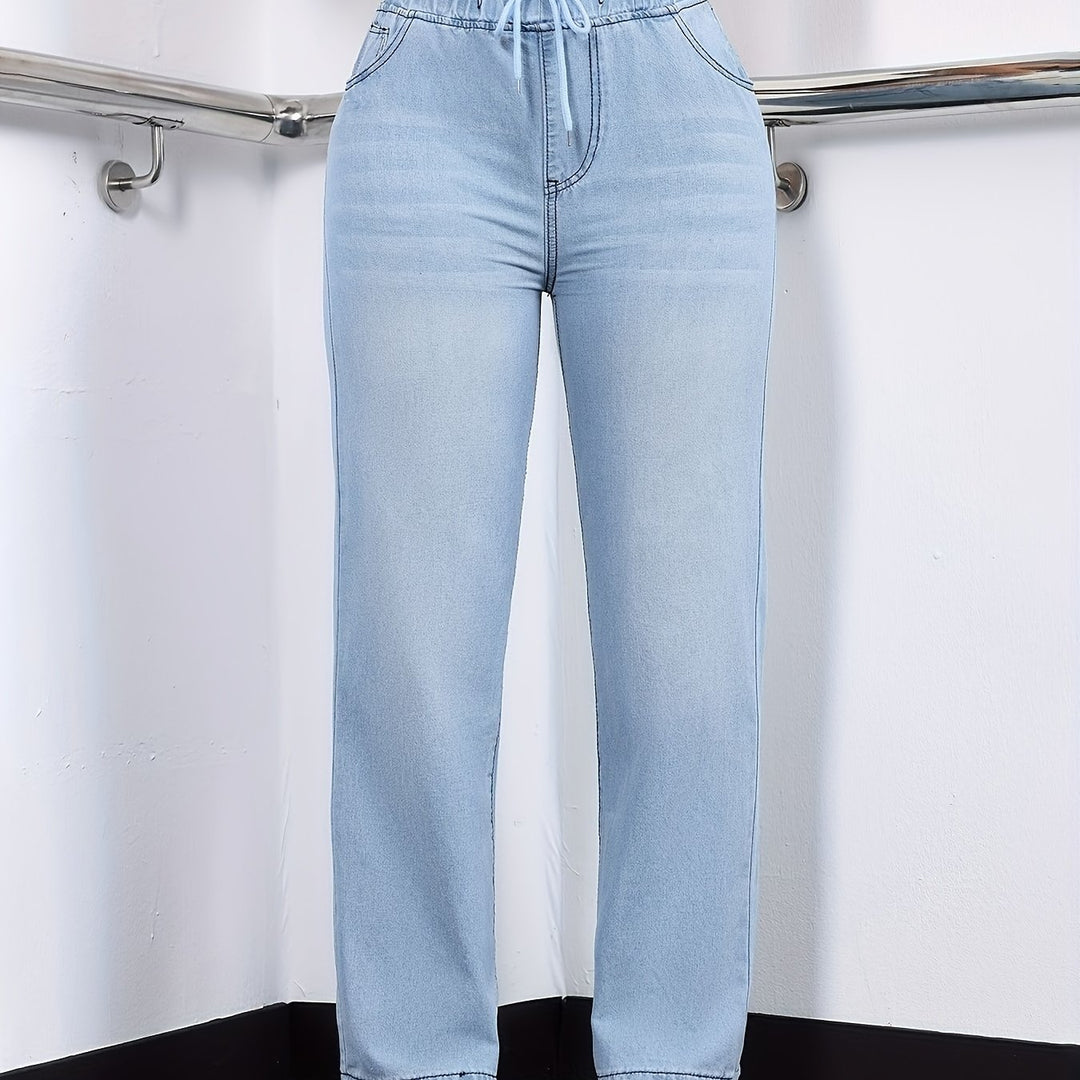 Katoenmix Jeans – Gewassen Rechte Pijp & Elastische Taille