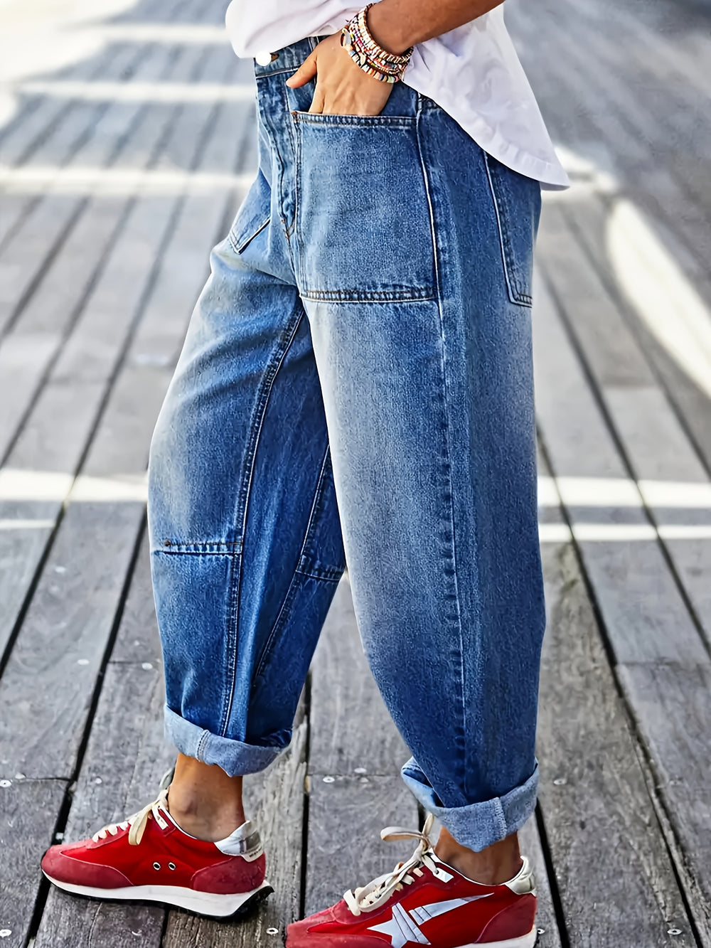 Katoenmix Jeans – Wijd Uitlopende Pijpen En Vrije Beweging