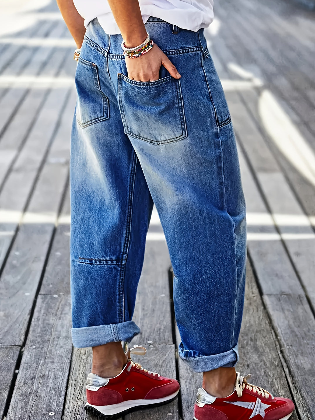 Katoenmix Jeans – Wijd Uitlopende Pijpen En Vrije Beweging