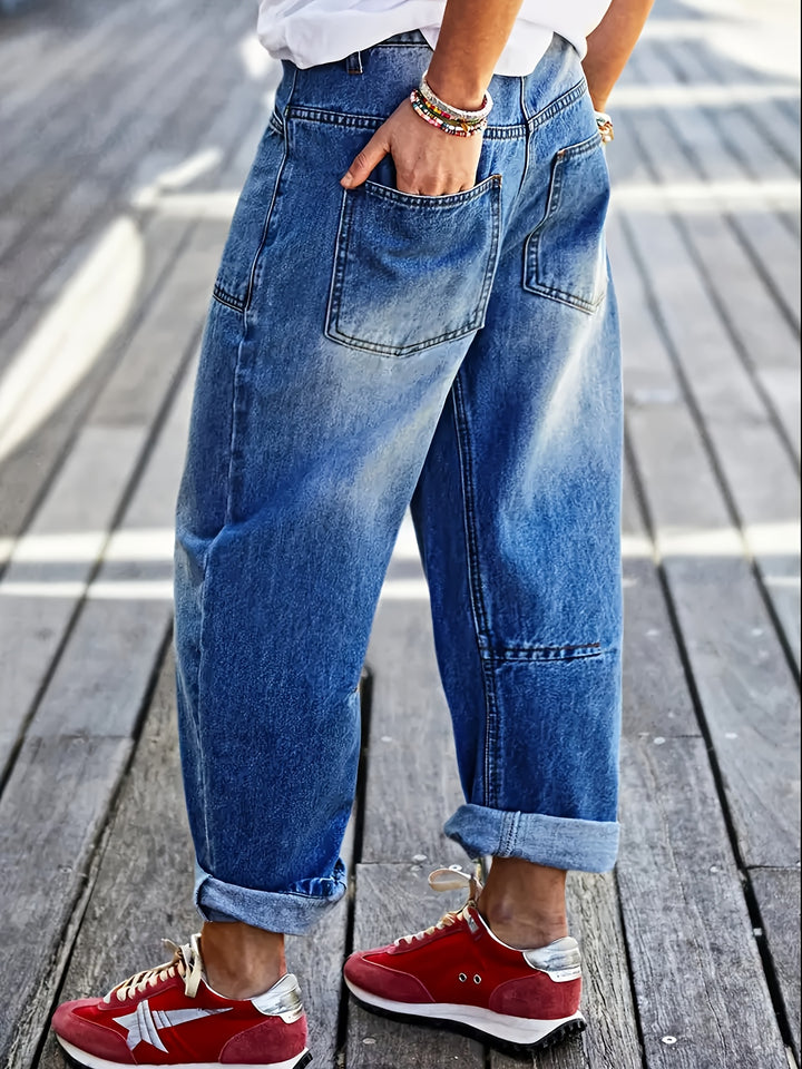 Katoenmix Jeans – Wijd Uitlopende Pijpen En Vrije Beweging