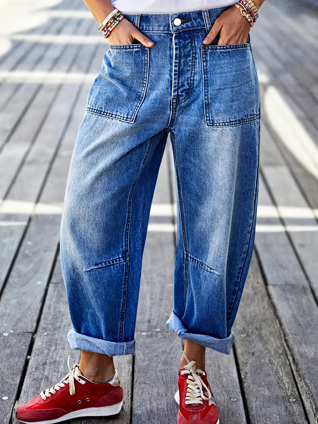 Katoenmix Jeans – Wijd Uitlopende Pijpen En Vrije Beweging