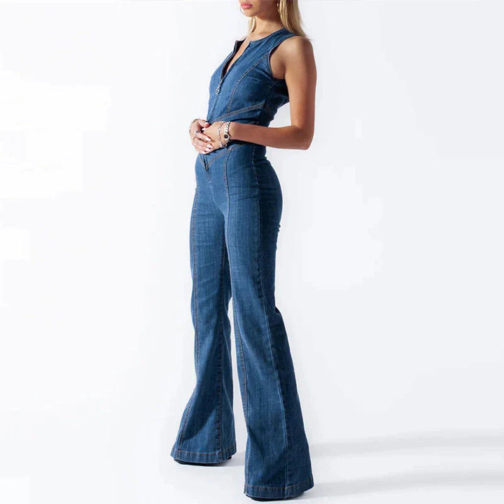 Katoenmix Jumpsuit - Denimvorm & Open Rug Getailleerd