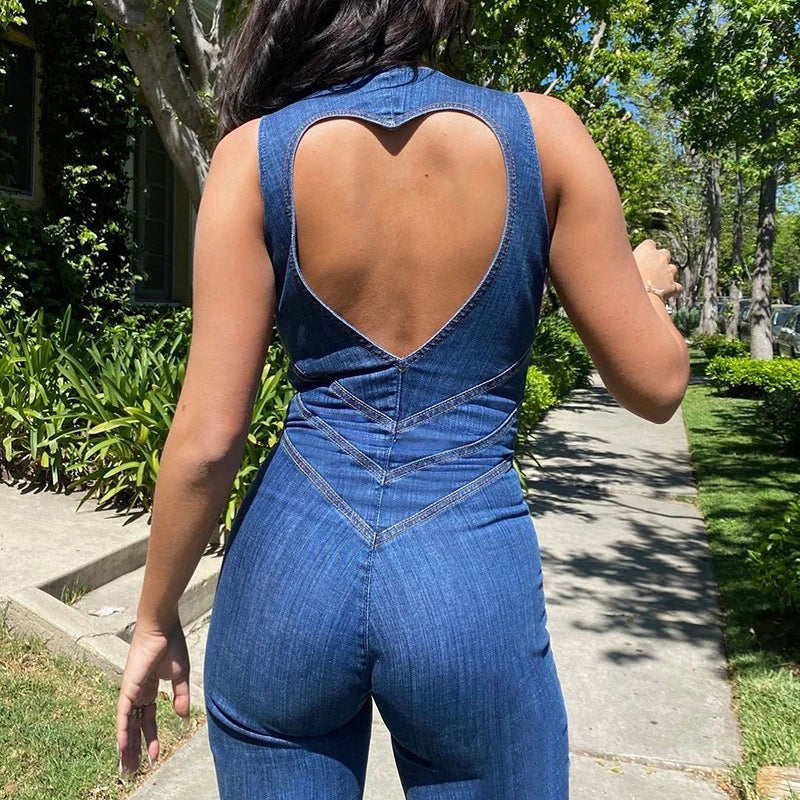 Katoenmix Jumpsuit - Denimvorm & Open Rug Getailleerd
