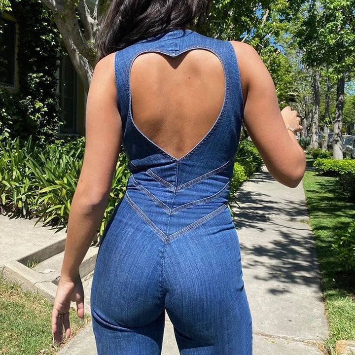 Katoenmix Jumpsuit - Denimvorm & Open Rug Getailleerd