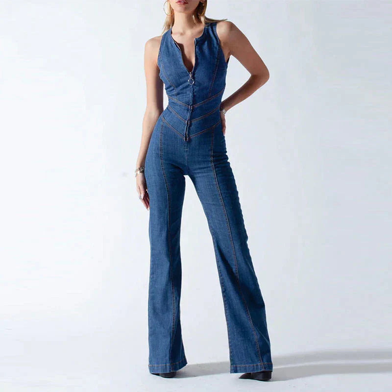 Katoenmix Jumpsuit - Denimvorm & Open Rug Getailleerd