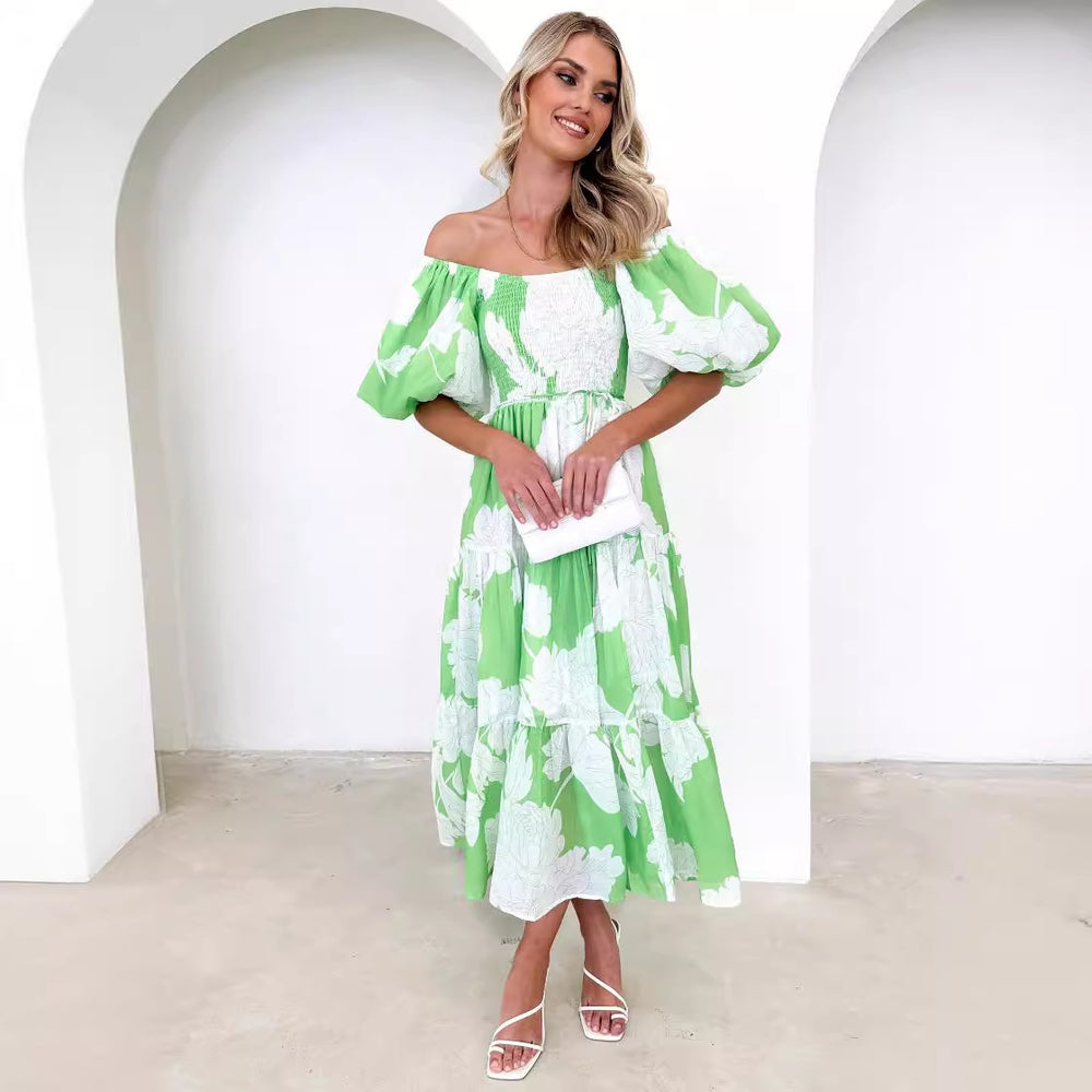 Katoenmix Jurk - Bloemenprint Ontwerp en Pofmouwen