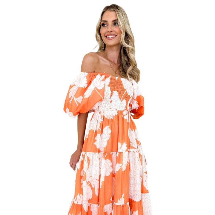 Katoenmix Jurk - Bloemenprint Ontwerp en Pofmouwen