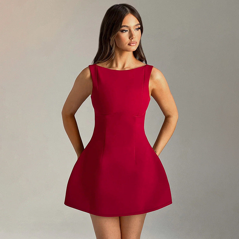 Katoenmix Jurk – Rugloze Snit & Hoge Taille