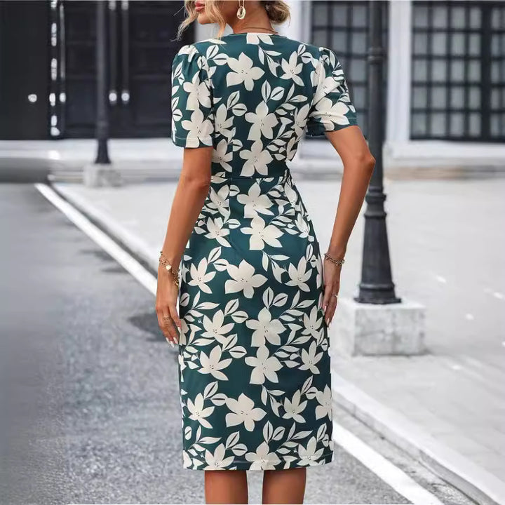 Katoenmix Jurk – V Hals en Hoge Taille & Vormt de Taille