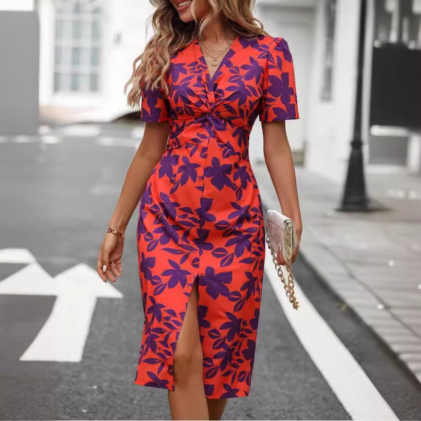 Katoenmix Jurk – V Hals en Hoge Taille & Vormt de Taille