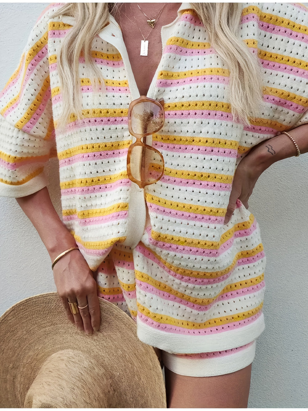 Katoenmix Korte Mouw Set – Kleur-Matchende Kraag & Comfortabele Pasvorm