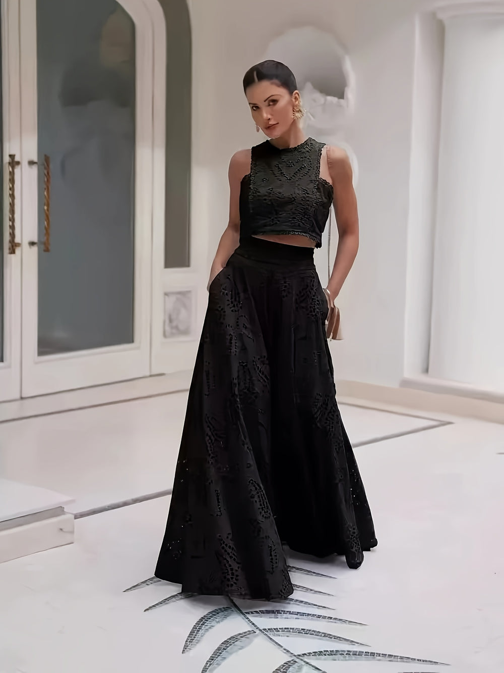 Katoenmix Rok en Korte Vest – Geborduurde Details & Comfortabele Pasvorm