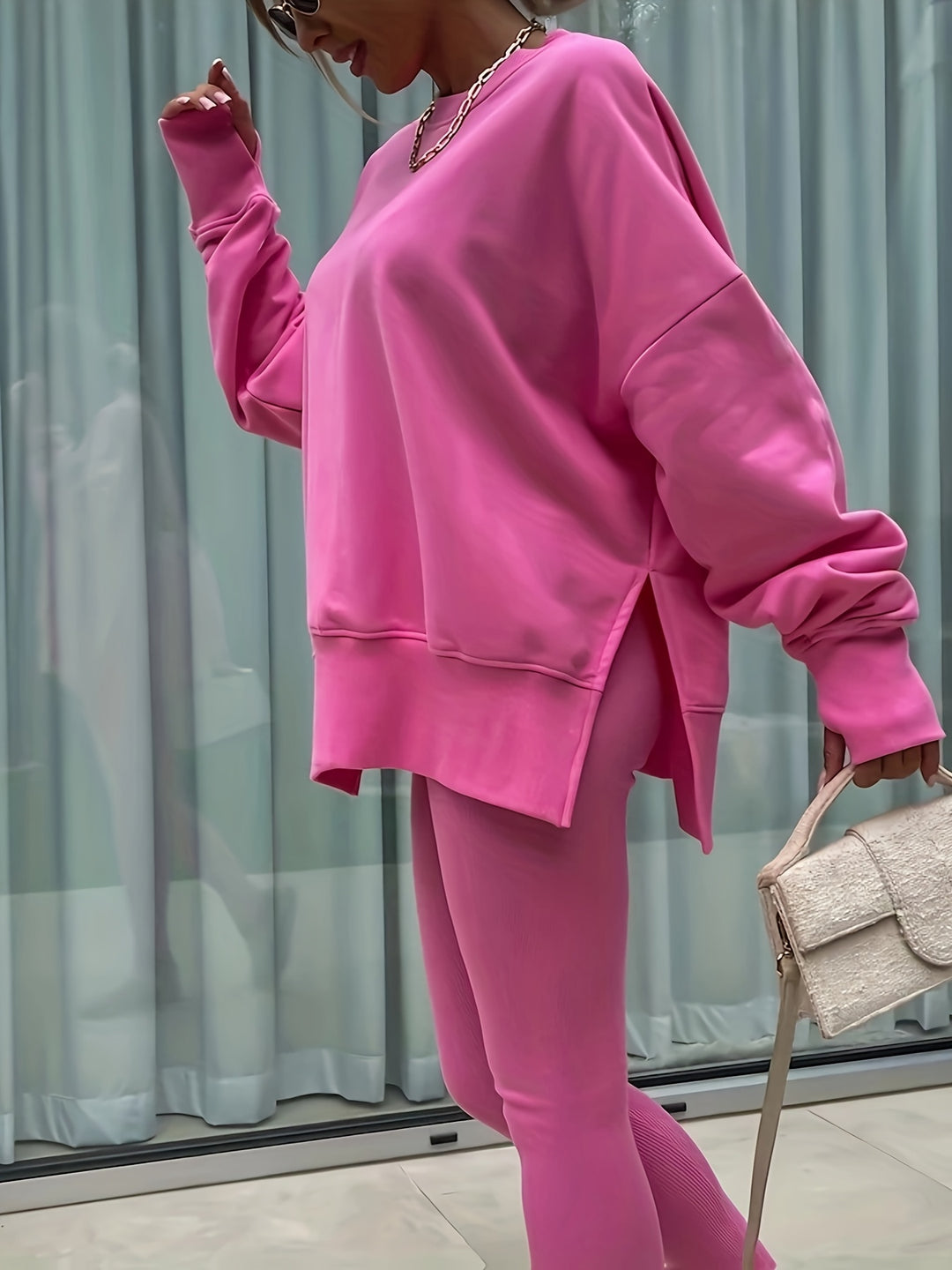 Katoenmix Set - Losse Pullover En Slim Broek Bewegingsvrij