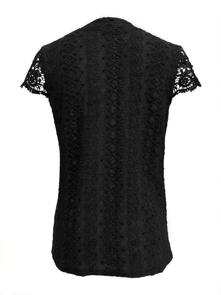 Katoenmix T-Shirt – V-Hals & Knoopdecoratie