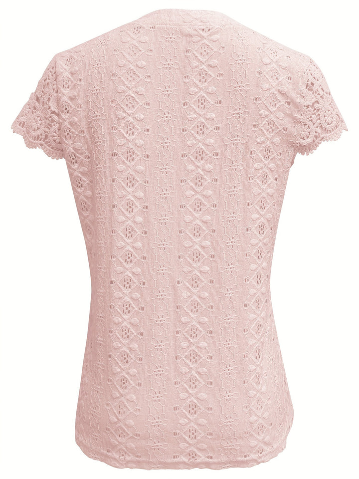 Katoenmix T-Shirt – V-Hals & Knoopdecoratie