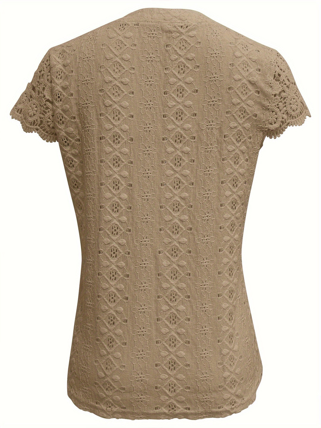 Katoenmix T-Shirt – V-Hals & Knoopdecoratie