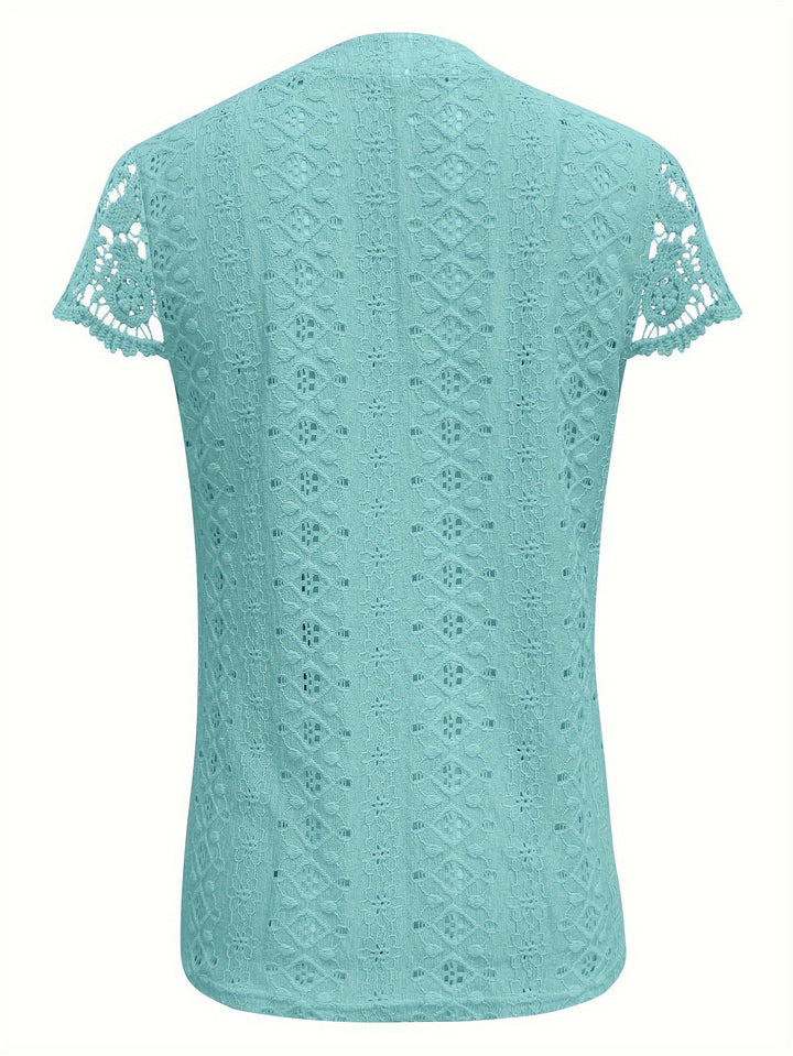 Katoenmix T-Shirt – V-Hals & Knoopdecoratie