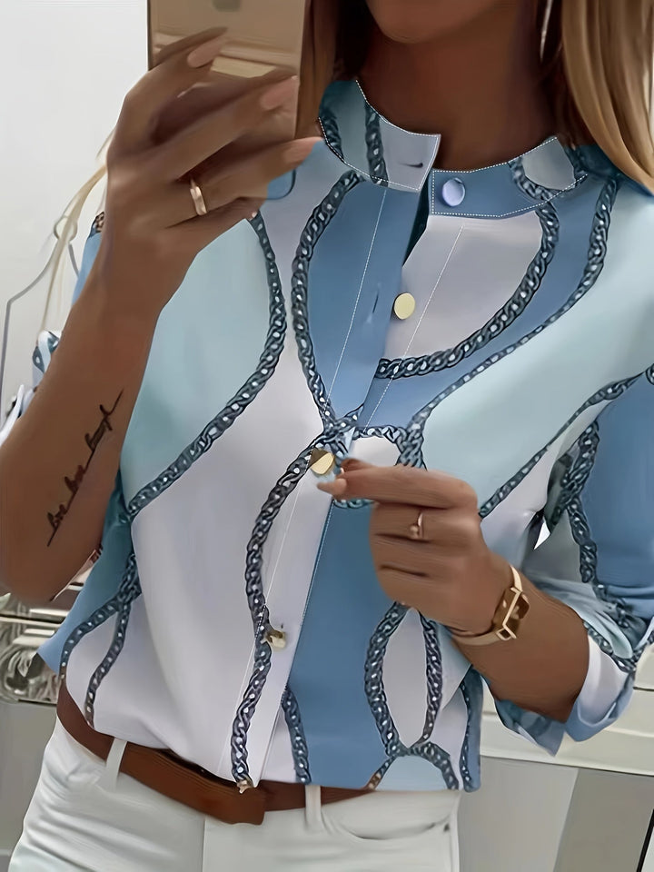 Kettingpatroon Blouse - Knopen Voor en Staande Kraag Design